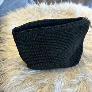 Black woven cosmetic bag